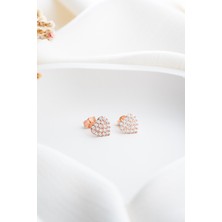925 Ayar Gümüş Rose Kaplama Zirkon Taşlı Minimal Kalp Model Küpe