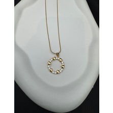 Kalp ve Taş Detaylı Gold Kararmaz Çelik Kolye