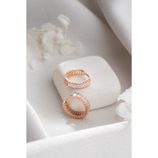 925 Ayar Gümüş Rose Kaplama 15MM Baget Taşlı Küpe