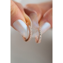 925 Ayar Gümüş Rose Kaplama Zikron Taşlı 15 mm Halka Küpe
