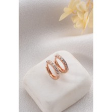 925 Ayar Gümüş Rose Kaplama Zikron Taşlı 12 mm Halka Küpe