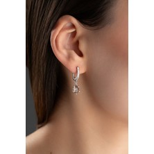 925 Ayar Gümüş Rodyum Kaplama Açık Kahve Damla Taşlı Küpe