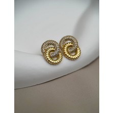 Gold Renk Kararmaz Çelik Taşlı Spiral Tasarım kadın küpe
