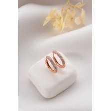 925 Ayar Gümüş Rose Kaplama 18 mm Zikron Taşlı Halka Küpe