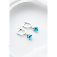 925 Ayar Gümüş Rodyum Kaplama Aquamarine Damla Taşlı Küpe