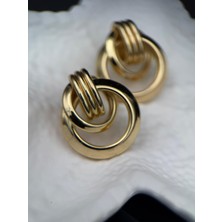 Gold Renk Çift Halka Detaylı Kararmaz Çelik Küpe