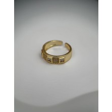 Gold Renk Kararmaz Çelik Kare Taşlı Modern kadın yüzük