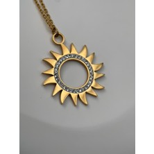 Zarif Gold Güneş Figürlü Taş Detaylı 40+5CM Ayarlanabilir Kararmaz Çelik Kadın Kolye