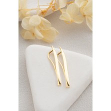 925 Ayar Gümüş Gold Kaplama Dalgalı Çubuk Model Küpe