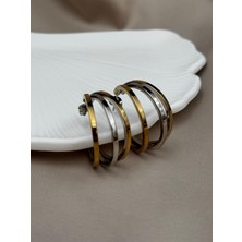 Çelik Kararmaz Gold & Silver Renkli Üçlü Halka Kadın Küpe