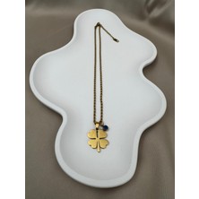 Gold Renk Dört Yapraklı Yonca ve Nazar Boncuklu 39+5CM Kararmaz Çelik Kolye