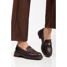 Suins Premium Chapel Model Toka Detaylı Kadın Siyah Kahve Loafer Ayakkabı