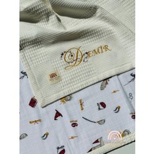 Ftbabycollection Çift Taraflı Kişiye Özel Isim Nakışlı Waffle Pike & Müslin Bebek Battaniyesi 90X100 CM Harrypotter