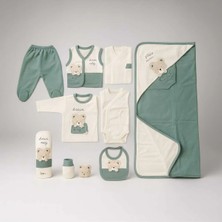 Erkek Bebek Organik Pamuk Ayı Nakışlı 10 Lu Hastane Çıkış Zıbın Seti