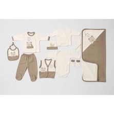 Erkek Bebek Organik Pamuk Ayı Nakışlı 10 Lu Hastane Çıkış Zıbın Seti