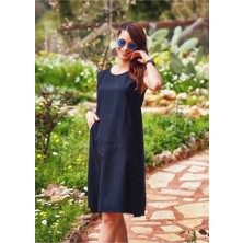 Bohem Kanguru Cep Kayık Yaka Otantik Elbise