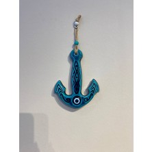 El Yapımı Seramik Çapa Duvar Süsü – 14X11 cm Nazar Boncuklu Marin Temalı Askılı Dekoratif Obje