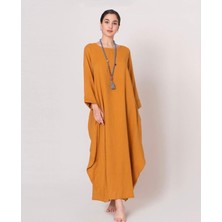 Hardal Uzun Kollu Volanlı Elbise