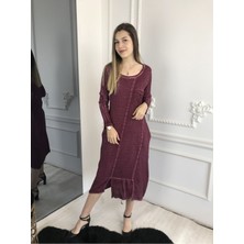 Kadın Kırmızı Uzun Kollu Antik Dokuma Elbise