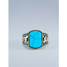 Parlak Doğal Turkuaz Taşlı 925 Ayar Gümüş Erkek  Yüzük – Türk El Yapımı