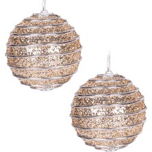 Topu Pullu Gümüş Şerit Ip Desenli 2'li Paket 9 Cm.