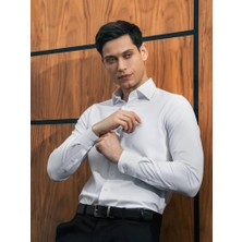 Slim Fit Uzun Kollu Kolay Ütü Teri Emen Nefes Alan Doku Kravatlık Siyah Erkek Gömlek