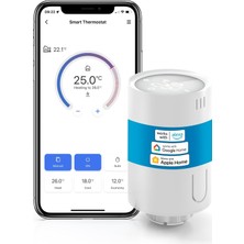 Akıllı Termostat Vanası, Homekit Uyumlu Akıllı Radyatör Vanası, Wlan Akıllı Termostat, Uzaktan Kontrol, Siri Alexa Google Assistant Uyumlu, Hub Gerekli, 6 Adaptör, 1 Adet, Beyaz