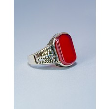 925 Ayar Gümüş Kırmızı Ak'k Taşlı Erkek Yüzük - Şık Hediye Seçeneği