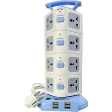 Evrensel 16 Girişli Kule Tipi Priz Adaptör, 4 USB Portlu, 250V, 2500W/4000W, Tip G & Tip C Uyumlu, Amerikan, Avrupa, Ingiliz ve Güney Afrika Fiş Uyumu, Seyahat, Ev ve Ofis Kullanımı
