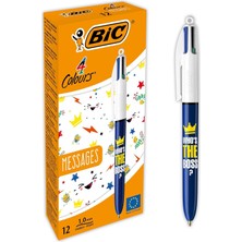 4 Colours Message Tükenmez Kalem 12'li Kutu, 1.0mm Uç, Tek Kalemde Mavi, Kırmızı, Yeşil ve Siyah Renkler