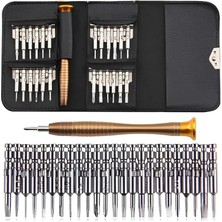 25 Parça Tornavida Tamir Seti, Deri Cüzdan Kılıflı, Bilgisayar, Telefon ve Saat Tamir Kiti