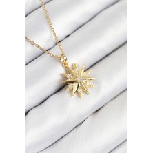 316L Çelik Zirkon Taşlı Kutup Yıldızı Model Gold Renk Kadın Kolye - TJ-BKO10536