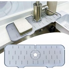 Musluk Sıçrama Önleyici Ped, Gri Su Tutucu Mat, Mutfak ve Banyo Tezgahı & Fayans Koruyucu, Lavabo Kenarı Için Kaymaz Musluk Kapağı, Damlama Engelleyici Ped, 37 * 14 cm