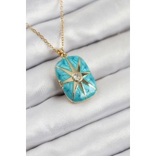 316L Çelik Zirkon Taşlı Açılabilr Kapaklı Kutup Yıldzı Model Gold Renk Kadın Kolye - TJ-BKO10517