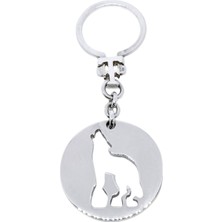 Oya Silver Gümüş Iri Yuvarlak Plaka Üzerine Kurt Anahtarlık