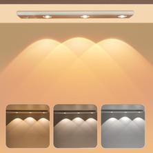 3 Led'li Şarjlı Dolap Altı Aydınlatma, Hareket Sensörlü, 3 Modlu, Yapışkanlı, Delme Gerektirmez, Slim Beyaz Kasa, Dekoratif, Kısılabilir Gece Lambası, Gardırop, Dolap, Merdiven Lambası 40 cm