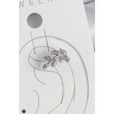 Pirinç Gümüş Renk Zirkon Taşlı Yaprak Model Kıkırdak Kadın Küpe - TJ-BKP10551