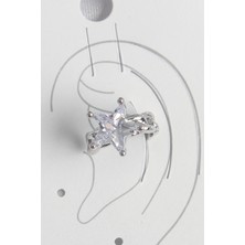 Pirinç Gümüş Renk Zirkon Taşlı Yıldız Model Kadın Kıkırdak Küpe - TJ-BKP10558