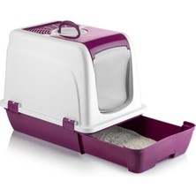 Orta Boy Kapalı Kedi Tuvaleti, Kürek Hediyeli, Beyaz, 47X39,5X55CM