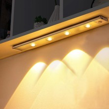 Şarjlı Hareket Sensörlü LED Şerit Çift Modlu Sensörlü Veya Sürekli Işık Yatak Odası Banyo Mutfak Çalışma Odası Aydınlatma Ayarlanabilir 3 Farklı Işık Rengi 60CM 4'lü Işık (BS-1999-05)