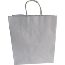 Saplı Kâğıt Torba Çanta Beyaz Kraft Torba Çanta 26X14X30 cm (25 Adet)