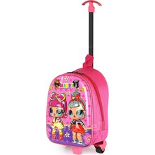 Anaokulu Çocuk Valiz Sırt Çantası Çekçekli Şeker Bebek Model Sert Ön Yüzey 5d Boyutlu Pembe