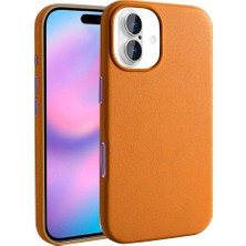 iPhone 17 Kılıf Kablosuz Şarj Özellikli Pu Deri Görünümlü Kupra Kapak
