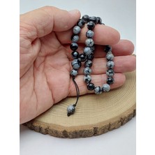 Kar Tanesi Obsidyen Taşı 33LÜK Özel Tasarım Tesbih 8mm (5640)