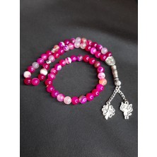 Mryart Pembe Doğal Akik Taşı Tesbih ve Bileklik Set