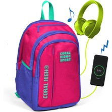 High Sport Beş Gözlü Pembe Okul ve Günlük Sırt Çantası - Laptop+Tablet Bölmeli