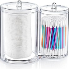 Pamuğu ve Kulak Çubuğu Organizeri - Saydam Ikili Makyaj Organizeri, Düzenleyici, Makyaj Malzemesi Depolama Kutusu