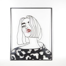 Dekoratif Kadın Figürlü Metal Duvar Panosu Siyah-Kırmızı 60X74X2 Cm.