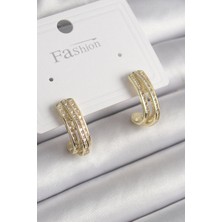 Pirinç Gold Renk Zirkon Taşlı Yarım Halka Model Kadın Küpe - TJ-BKP9977