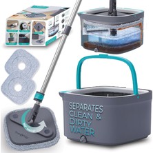 & Tidy True Clean Paspas ve Kova Sistemi, Kare Döndürmeli Paspas, Çift Bölmeli Paspas Kovası ve 2 Kalın Makinede Yıkanabilir Paspas Pedleri (Spin Mop) Içerir